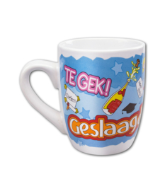 Mok geslaagd TE GEK blauw