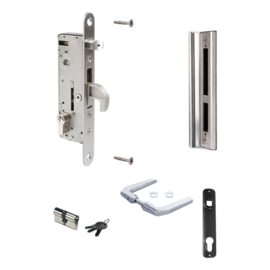 Insteek slotset (HMETAL) met aluminium vanger en krukken en kunststof afdekplaten - Cilinder 54 mm Art. nr. HMETALSET54M  (TH)