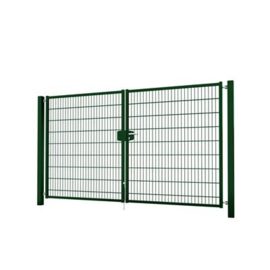 Dubbele tuinpoortset met dubbelstaafmatvulling 3000x1800 - RAL6005 Art. nr. TPTDMD60053018S  prijs per Set excl. BTW