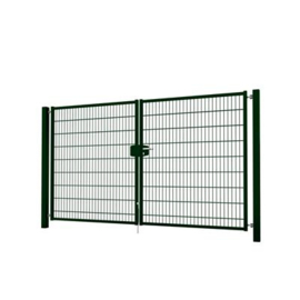 Dubbele tuinpoortset met dubbelstaafmatvulling 3000x1800 - RAL6009 Art. nr. TPTDMD60093018S prijs per Set excl. BTW