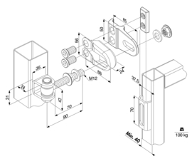 GBMU4DSHIELD-B-M12-90-50~~P00013377 - Prijs per stuk,afname per 50 st-scharnier 180° opening- m12