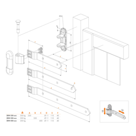 3-dimensioneel regelbaar 180° roestvrij scharnier - Scharnierarm in thermisch verzinkt staal Art. nr. 3DW450HDG