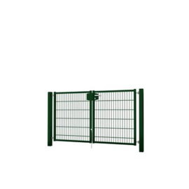 Dubbele tuinpoortset met dubbelstaafmatvulling 2000x1200 - RAL6005 Art. nr. TPTDMD60052012S prijs per Set excl. BTW