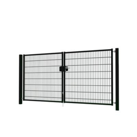 Dubbele tuinpoortset met dubbelstaafmatvulling 3000x1600 - RAL9005 Art. nr. TPTDMD90053016S prijs per Set excl. BTW