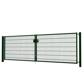 Dubbele tuinpoortset met dubbelstaafmatvulling 4000x1400 - RAL6009 Art. nr. TPTDMD60094014S  prijs per Set excl. BTW