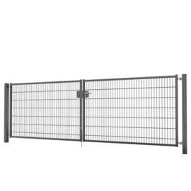 Dubbele tuinpoortset met dubbelstaafmatvulling 4000x1400 - RAL7016 Art. nr. TPTDMD70164014S prijs per Set excl. BTW