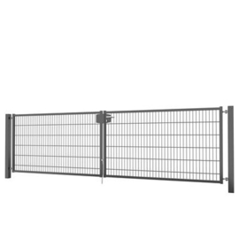 Dubbele tuinpoortset met dubbelstaafmatvulling 4000x1200 - RAL7016 Art. nr. TPTDMD70164012S prijs per Set excl. BTW