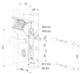 Locinox Codeslot VINCI - code in- en uitgang - profiel 30-50mm - kruk 3006C + cilinder (TH)
