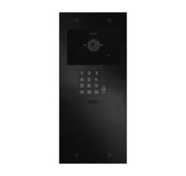 Fasttel FT600KVC-L is een videofoon met 2 sip accounts, zwart geanodiseerd en beschikt over 1 drukknop, codeklavier en kleuren camera. 349x154mm. (HO)