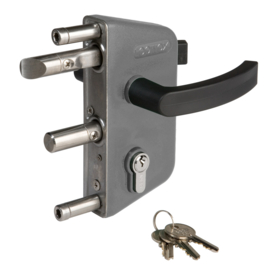 Locinox Tuinpoortslot opbouw - profiel 40 mm - Polyamide krukken en cilinder - kunststof RAL7040 Art. nr. LAKZ4040P1L7040 (TH)