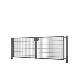 Dubbele tuinpoortset met dubbelstaafmatvulling 3000x1200 - RAL7016 Art. nr. TPTDMD70163012S prijs per Set excl. BTW