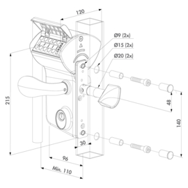 Locinox Schuifpoort codeslot LEONARDO - code in- en uitgang - profiel 100mm - kruk 3006C + cilinder  (TH)