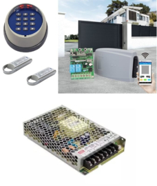 Set Universeel, draadloos codeclavier met ontvanger 2 zenders ,en 24v voeding ,wifi, Kijzer-K216, voor elk merk poortopenener /draadloos toetsenbord met ontvanger en wifi.Art. 0216  (QU)