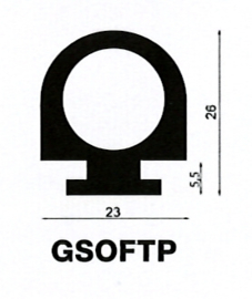 321810~~DEA GSOFTP Zwart rubber profiel, EDPM S65 (24m)  (ME)