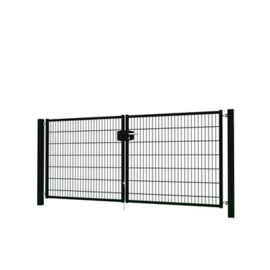 Dubbele tuinpoortset met dubbelstaafmatvulling 3000x1400 - RAL9005 Art. nr. TPTDMD90053014S prijs per Set excl. BTW