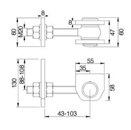 178-M20~~REGELBAAR SCHARNIER VOOR 180 GRADEN OPENING IN M20 - 125Kg
