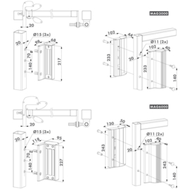 Magneetslot met 3006PULL handvaten - profiel 40-80 mm - 600 kg trekkracht - RAL9005 Art. nr. MAG60009005  (TH)