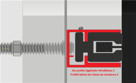 Alu profiel zijgeleider GLG 7500mm Windklasse 3 Art nr. 105586  (SE)