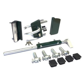 Slotset voor dubbele tuinpoort met DSM vulling met 90° scharnieren - RAL6009 Art. nr. SLOTS6009DP90GR Bekijk inhoud van het pakket prijs per Stuk(s) excl. BTW