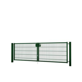 Dubbele tuinpoortset met dubbelstaafmatvulling 3000x1000 - RAL6005 Art. nr. TPTDMD60053010S prijs per Set excl. BTW