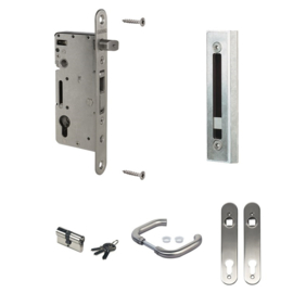 Insteek slotset (HWOOD) met aluminium vanger en RVS krukken en afdekplaten - Cilinder 60 mm Art. nr. HWOODSET60I  (TH)