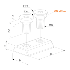 thermisch verzinkte klauw moer met roestvrijstalen M10 bouten Art. nr. 4DFIXI12