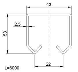 24-M~~RAIL VOOR ROLLEN MIDDEL 44MM - 6 METER