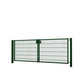 Dubbele tuinpoortset met dubbelstaafmatvulling 3000x1200 - RAL6005 Art. nr. TPTDMD60053012S prijs per Set excl. BTW