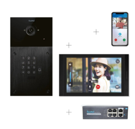 Fasttel FT600VKK-10 | Videokit Plug & Play: Buitenpost 1 knop+ codeklavier, zowel in-als opbouw 216x116mm + Monitor 10" Android wifi + 4xApp licentie + PoE switch (HO)