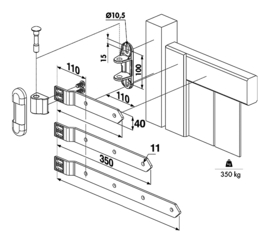 3DW-350-A2~~P00006843 - Prijs per set van 2-scharniearm 350mm in roestvrij staa-