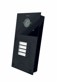 Fasttel FT600VC-4 is een videofoon met 2 sip accounts, zwart geanodiseerd en beschikt over 4 drukknoppen en kleuren camera. De meegeleverde behuizing laat toe het toestel zowel op-als inbouw te plaatsen. 216x116mm. (HO)