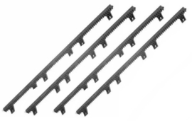 4 meter kunststof tandlat module 4 met 6 bevestigingspunten, donkergrijs .versterkt met stalen kern inwendig. extra sterk en stil. (QU)