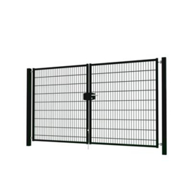 Dubbele tuinpoortset met dubbelstaafmatvulling 3000x1800 - RAL9005 Art. nr. TPTDMD90053018S  prijs per Set excl. BTW