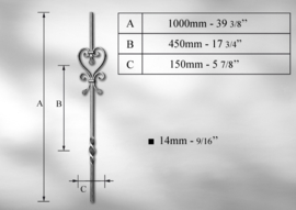 B0902~~SIERSPIJL # 14MM - LENGTE 1000MM