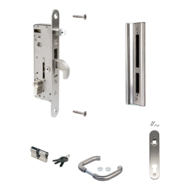 Insteek slotset (HMETAL) met aluminium vanger en RVS krukken en afdekplaten - Cilinder 54 mm Art. nr. HMETALSET54I  (TH)