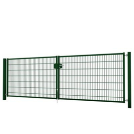 Dubbele tuinpoortset met dubbelstaafmatvulling 4000x1400 - RAL6005 Art. nr. TPTDMD60054014S prijs per Set excl. BTW