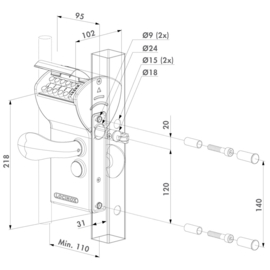 Codeslot FREE VINCI - code ingang/vrije uitgang - profiel 30-50mm - kruk 3006C + cilinder  (TH)