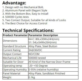 EXIT opbouw drukknop. 54mm x54mmx26mm. RVS / INOX. Art. 0807  (QU)
