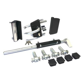 Slotset voor dubbele tuinpoort met DSM vulling met 90° scharnieren - RAL9005 Art. nr. SLOTS9005DP90GR Bekijk inhoud van het pakket  prijs per Stuk(s) excl. BTW