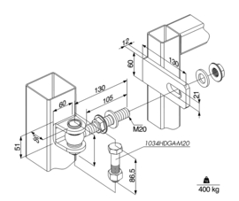GBMU-Z-M20-130-50~~P00012653 - Prijs per stuk,afname per 50 st-scharnièren industrieel 180°