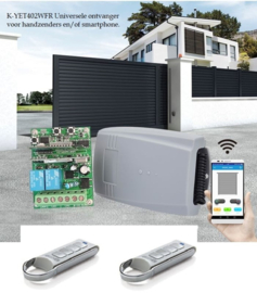 Set met 2 roling code zenders K-YET402WFR Universele ontvanger voor handzenders en/of smartphone.Art. 4009, 2x Art.4008  (QU)