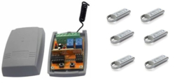 10x set 2 kanaals ontvanger en 6x Quiko Roling code zender. (roling code=beter beveiligd dan fixed code.)Art. 4010, 6x Art.4008  €119,95 p/st. (QU)