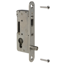 Roestvrijstalen insteekslot zonder krukken. Voor poortprofielen met een min. diepte van 60 mm Art. nr. HCOMPACT  (TH)