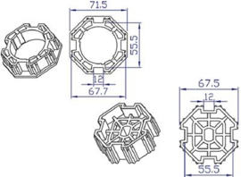 Koppelingsset 8-kant 70mm voor motor 45mm Art nr. 100403  (SE)