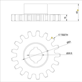 Kunststof tandwiel M6-Z17 Ultimus Art nr. 105280 (SE)