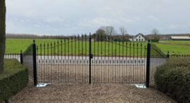 Set, Quiko Sub met 2 meenemers. Voordeel: De as van de sub hoeft niet precies in het verlengde van de poort-scharnieren te liggen. ideaal voor garagedeuren.  (QU)