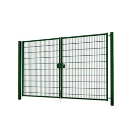 Dubbele tuinpoortset met dubbelstaafmatvulling 3000x2000 - RAL6005 Art. nr. TPTDMD60053020S prijs per Set excl. BTW