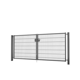 Dubbele tuinpoortset met dubbelstaafmatvulling 3000x1400 - RAL7016 Art. nr. TPTDMD70163014S prijs per Set excl. BTW