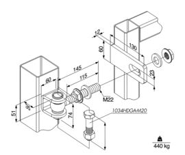 GBMU-B-M22-145-02~~P00012676 - Prijs per set van 2-regelb.scharnier 3dimens