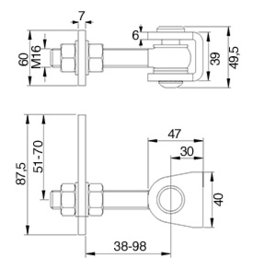 177-M16 HS700~~WARMBADGEGALV. SCHARNIER MET U-BEUGEL VOOR 180° OPENING